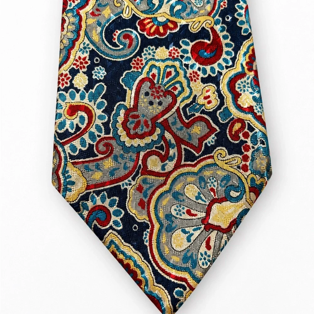 Christian Dior Paisley Silk Tie in Navy, Red, Teal & Gold